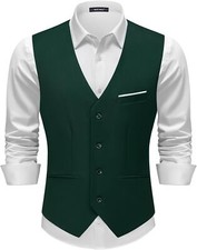 Mens Slim Fit Suit Vest Waistcoat Business Formal Dress with 3 Real Pockets