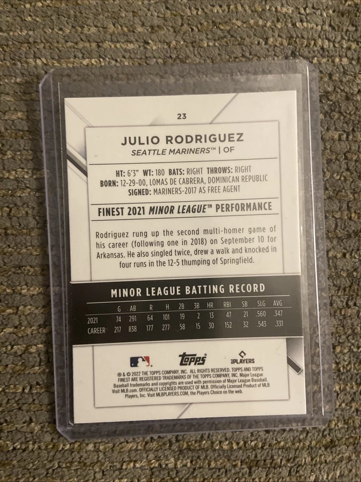 2022 Topps Finest Julio Rodriguez Rookie Card RC #23 Mariners - Image 2 of 2