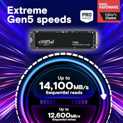 Crucial T705 4TB PCIe Gen5 NVMe M.2 SSD - Up to 14,100 MB/s - Game Ready - Afbeelding 6 van 6