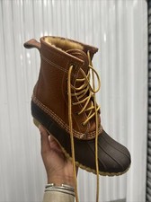 Bean Boots By Ll Bean Wmns Sz 6 Shearling Lined 8” Usa Made Duck Leather Lace Up