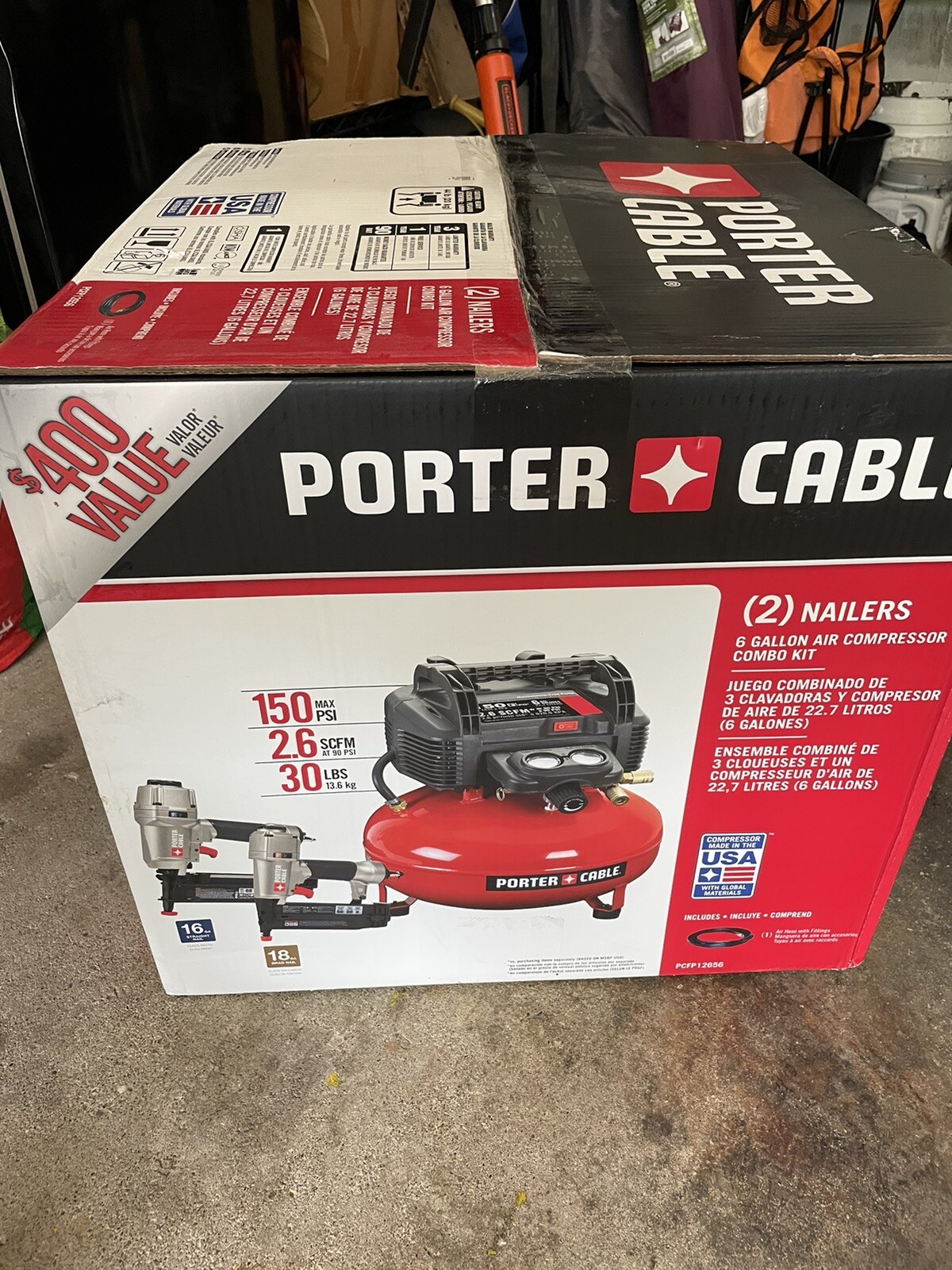 PORTER-CABLE 6oz Pancake Air Compressor With Two Nail Guns.