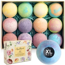 Flower Bath Bombs Gift Set (Aqua Elegante) - 12 Large Natural Bubble Bathbombs