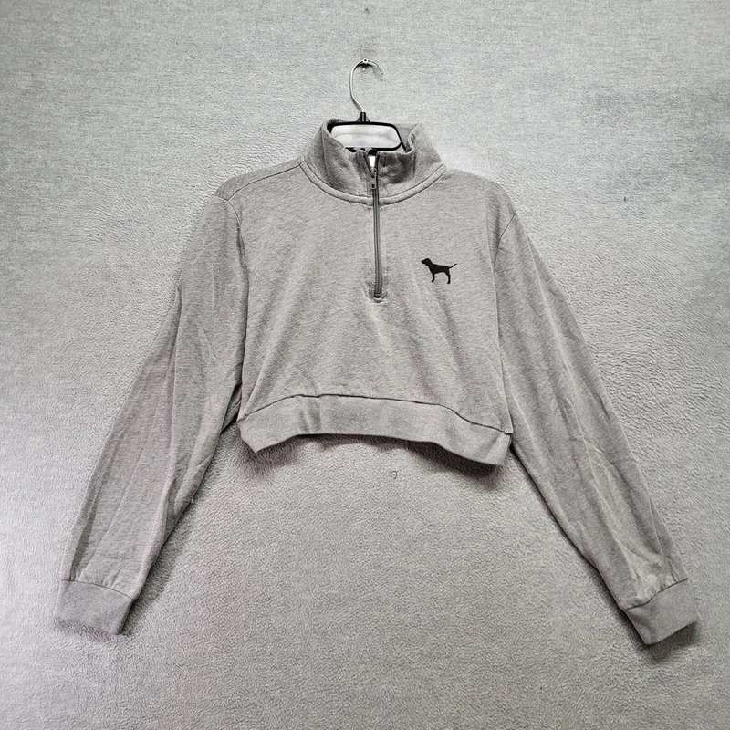 victoria-secret-vs crop 1/4 zip logo pullover sweatshirt