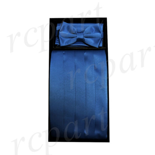 NEW in box formal 100% polyester solid Cummerbund_bowtie & hankie set Sapphire - Picture 1 of 4