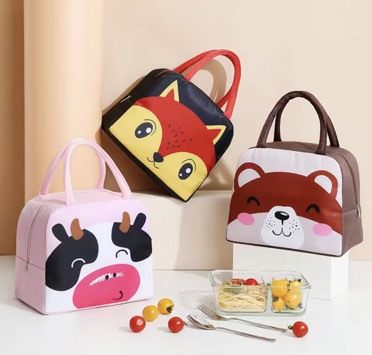 Insulated Lunch Bag Cow Pink Lunch Box School Kids Cute Cartoon Zip Travel New
