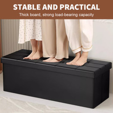LARGE FAUX LEATHER COLLAPSIBLE OTTOMAN PUFF SEAT FOOTSTOOL STORAGE BOX 110CM