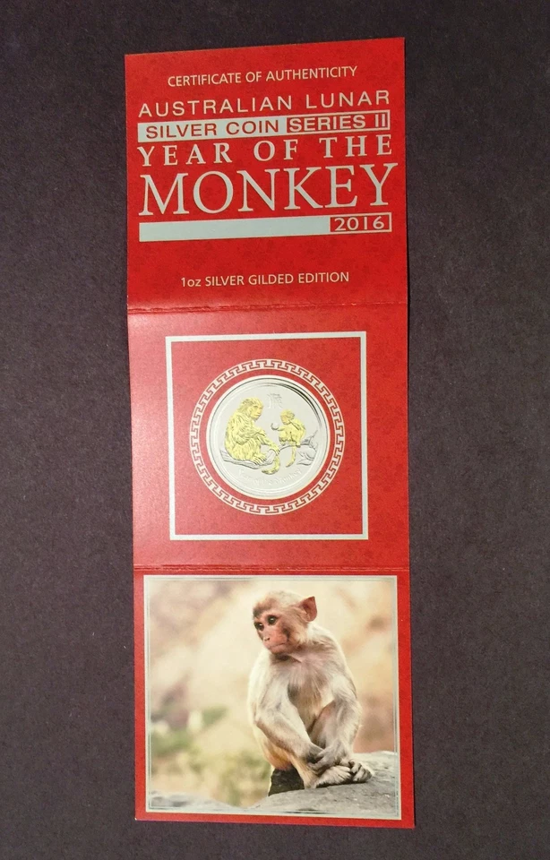 2016 Australia GILDED Silver Lunar Year of the Monkey NGC MS 70 1oz Coin ER GILT - Image 3 of 4