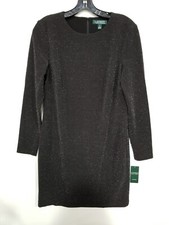 RALPH LAUREN Black Shimmering Jewel Neck Knee Length Evening BodyCon Dress Sz 8