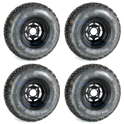 10'' BLACK STEEL GOLF CART WHEELS & 22x10-10'' DOT ALL TERRAIN GOLF CART TIRES (4)