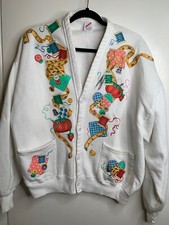 Vintage Jerzees One Size Fits Most Sewing Puff Paint Custom Sweater Made In USA