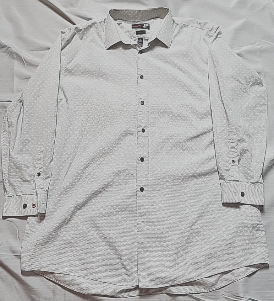 Camisa elástica fina JF J. Ferrar masculina XL branca bolinhas manga longa botão para cima - Imagem 2 de 4