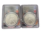 TWO AMERICAN SILVER EAGLES  PCGS MS70