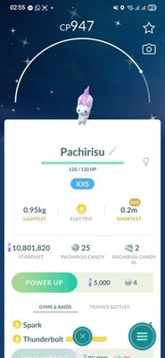 Shiny Pachirisu ( XXS ) Pokémon Trade  Go Ultra Friend / Registered Description