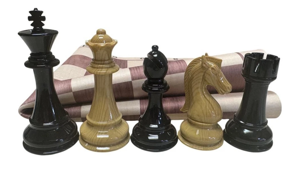 Staunton Chess Set-Quad Weighted Woodtek Pieces 4.25 k woodgrain elm board - Image 2 of 4