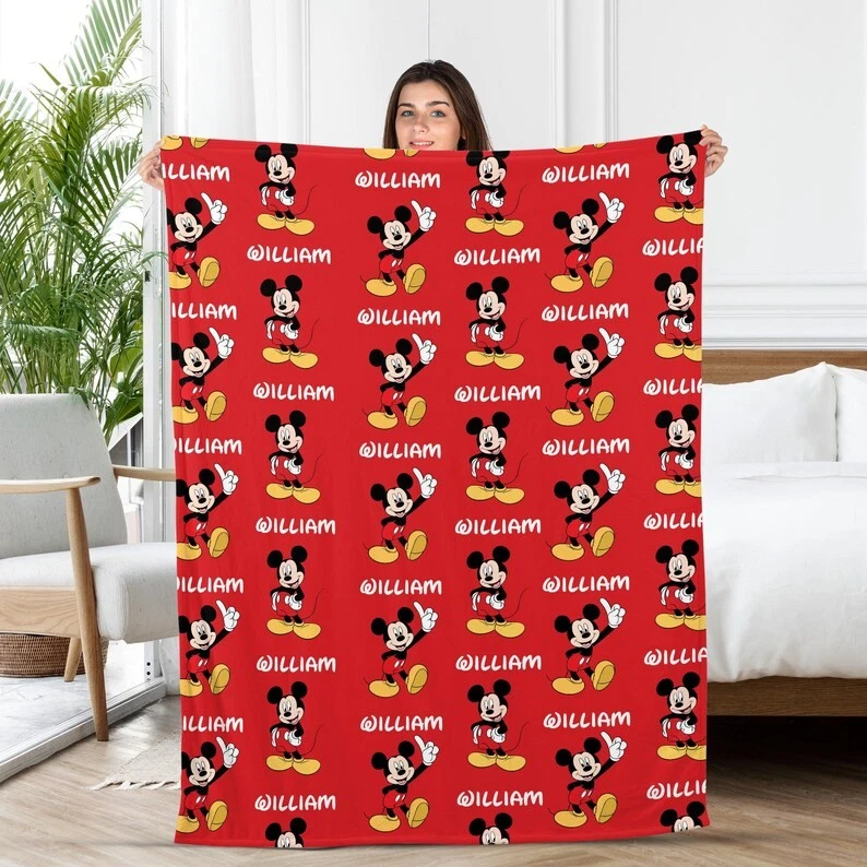 Personalized Disney Mickey Mouse Repeat Pattern Cozy Fleece Blanket
