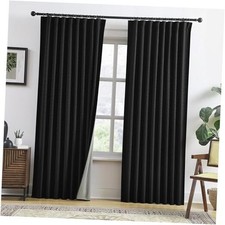 out Curtains 92 Inches Long, Textured Linen Blend 50"W x 92"L Pack of 2 Black