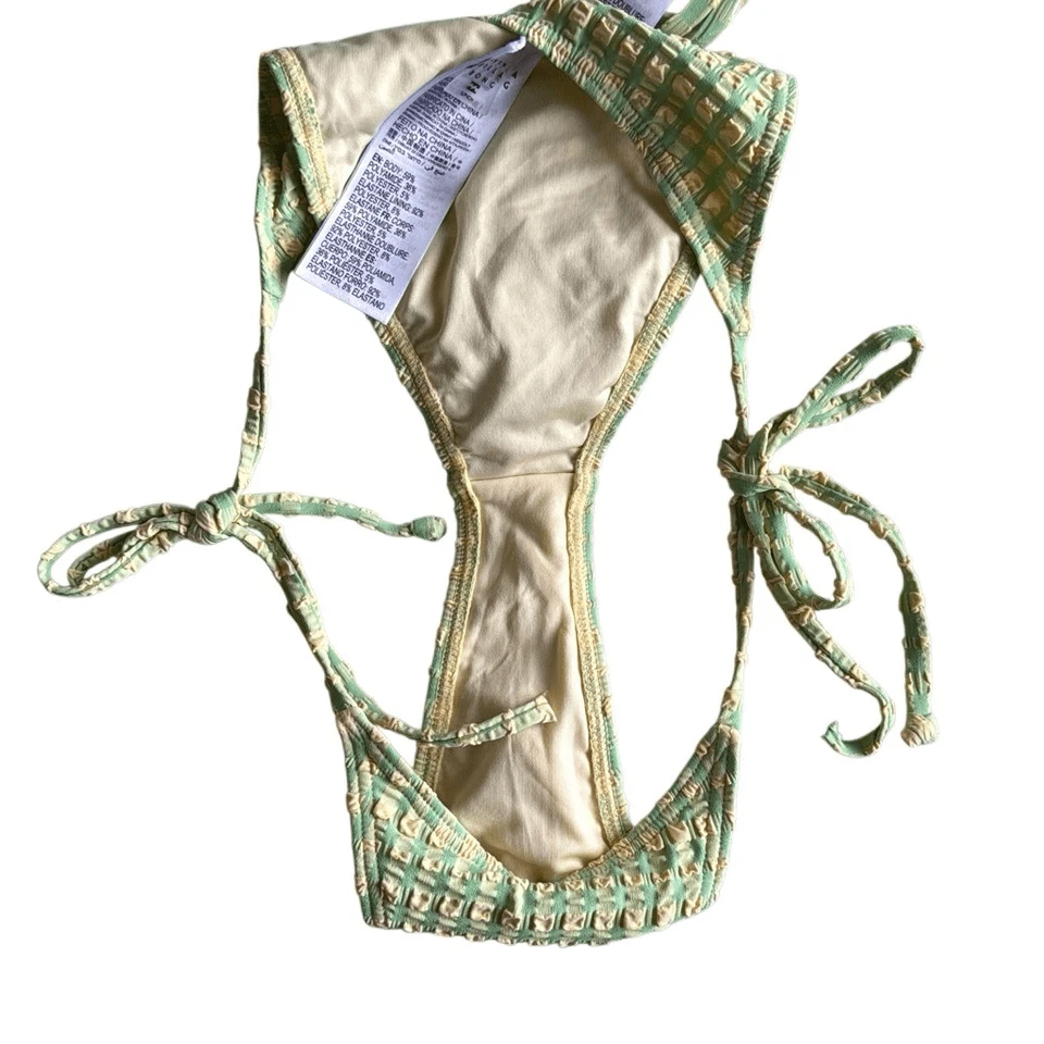 Bikini Billabong Nuevo sin Etiquetas Wave Check Betty Bandeau Conjunto Superior e Inferior Verde/Amarillo Foto 4 de 4
