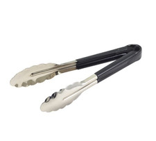 Genware CCT31BK Colour Coded Professional Stainless Steel Tongs - 31 cm, Black