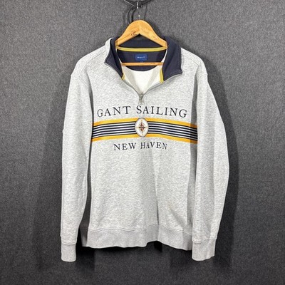 GANT Sweatshirt Mens L Grey Sailing New Haven 1/4 Zip Fleece Nautical Winter