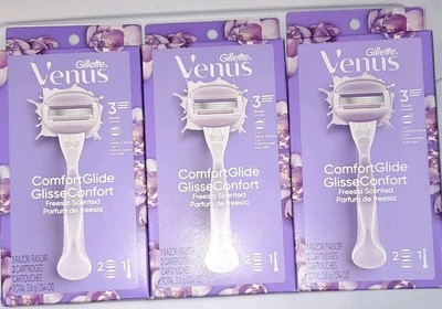 3 Count Gillette Venus ComfortGlide Freesia Scented Razor 2 Cartridges 