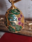 Vintage Cloisonne Enameled Large Floral Design Egg Pendant Art Neclace  — photo 3