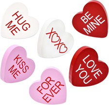 Valentines Day Hearts Block Set of 6 Love Heart Candy Wooden Sign Decor Home ...