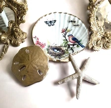 Sea Shell Decor Decoupage Trinket Jewelry Dish Blue Bird Butterfly Mom Love Loud