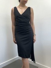 NEW Express Vintage Y2K Black Asymmetric Ruched Sleeveless V-neck Dress Size S