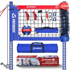 Outdoor Volleyball Net for Backyard Play w/Adjustable Height Aluminum Poles Ball