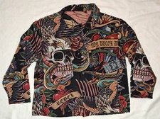 Rebel Vengeance AOP NON DUCOR DUCO Skulls Roses Tapestry Shirt Jacket Medium M