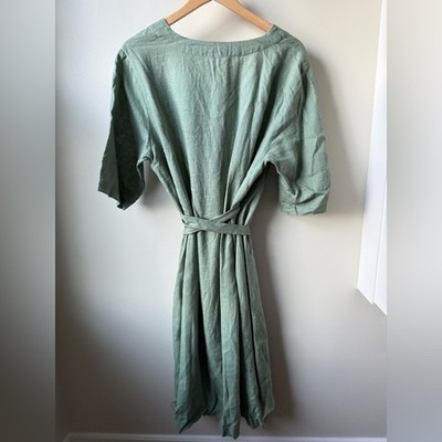NWT GRAE COVE Linen Wrap Dress Classic Lightweight Midi Coastal Green XXL |  eBay