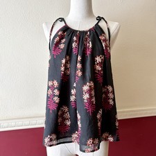 J.Crew Tie-Shoulder Tank Top Women’s S Cocoa Pink Block Print Cotton Voile Beach