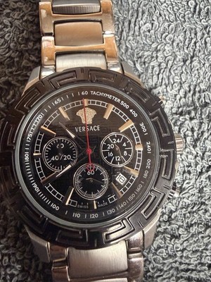 Versace Precious Items Men s Quartz Chronograph Date Black Dial Steel 44mm