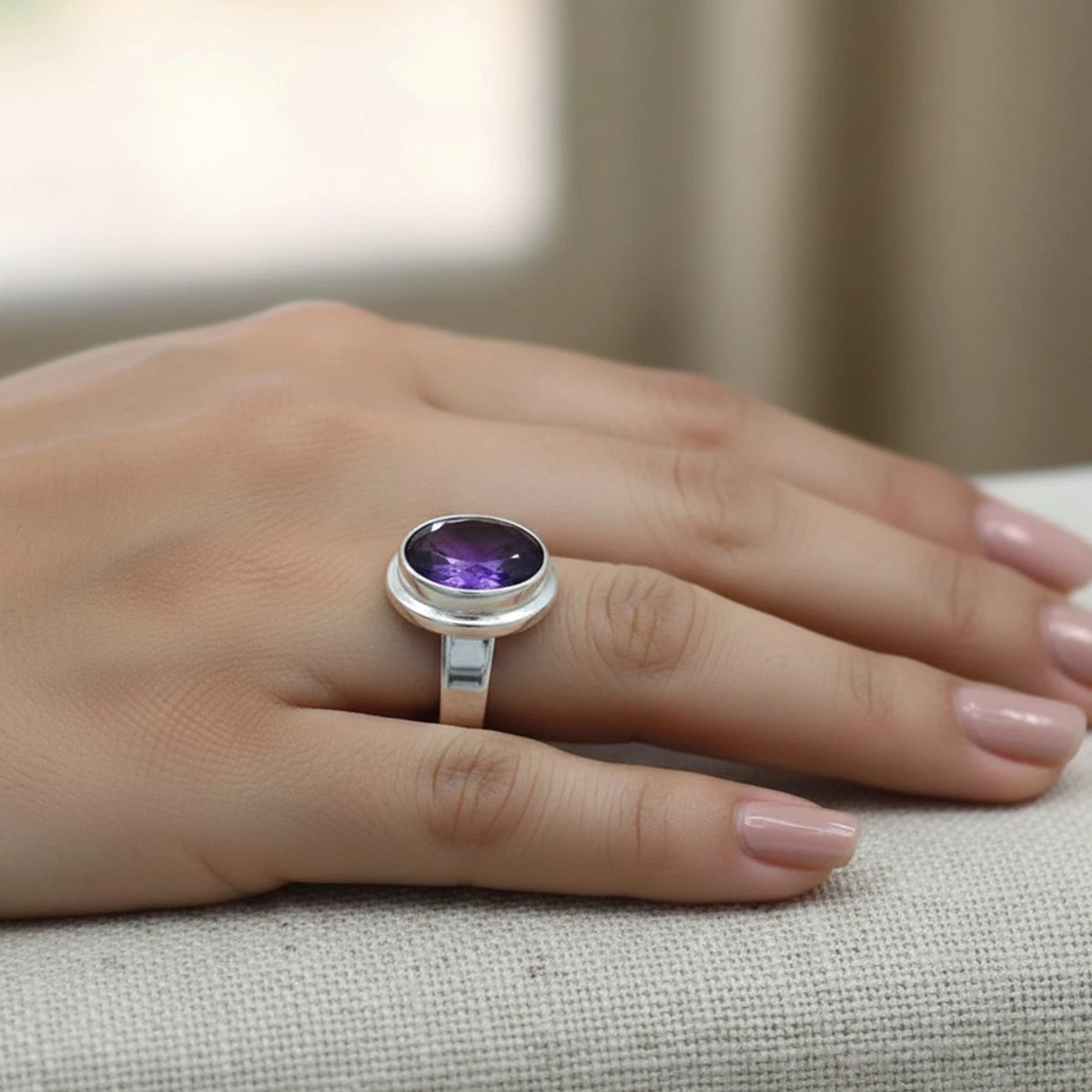 Bague argent massif chevalière épaisse et améthyste | Agate You