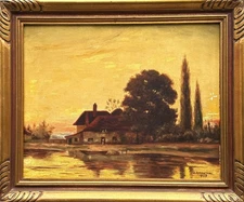 Abraham Rosenthal (Russ/Americ), VTG c 1939 Realism River Landscape O/B, Signed!