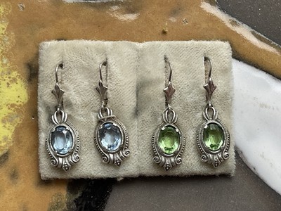Art Déco Ohrringe, grüne Farbsteine, 835 Silber (AT 656)