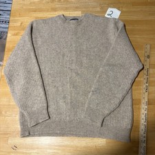 Vtg Lands End Direct Merchants Wool Sweater XL TAN Knit Made in USA WORN DISTRES
