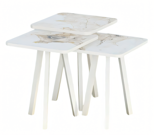 WeißEs Holz Couchtisch-Set Im Modernen Design-image