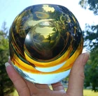 Flavio Poli Murano Sommerso Yellow Blue Amber Faceted Glass Votive MCM 1960s