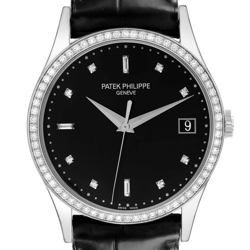 Patek Philippe Calatrava White Gold Black Dial Diamond Watch 5...