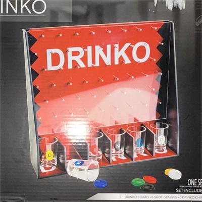 Games Hub Drinko Drop It Drinking Game Set w/ Board, 6 Chips & 6 Shot Glasses