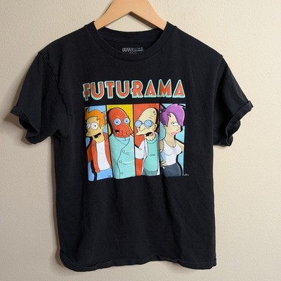 Futurama Graphic T Shirt Womens Medium Black Fry Leela Professor Cartoon