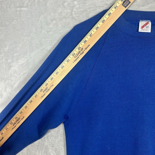 Vintage Jerzees Sweatshirt Large Blue Blank Crewneck USA Made 90s Raglan Plain - Picture 7 of 7