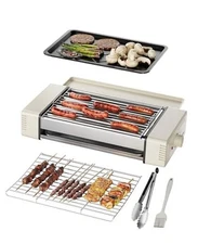  3-in-1 Hot Dog Roller Grill Machine with Nonstick Plate & Grill Rack, Beige