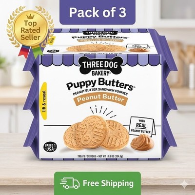 Three Dog Bakery Puppy Butters Peanut Butter Dog Cookies 11.8 oz Pack of 3