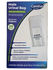 *NEW* 20-Pack Disposable Male Urinal Bag Carebag Pee Bag Medical Grade 2029