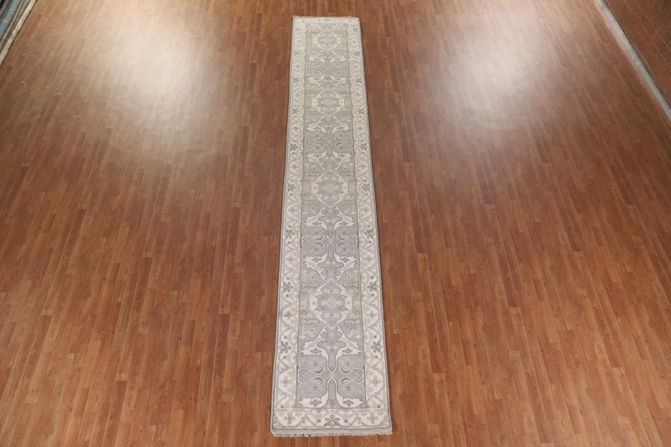 Handmade Gray Wool Oushak Style Runner Rug 3x16 Ft Transitional Oriental Carpet - Image 4 of 4