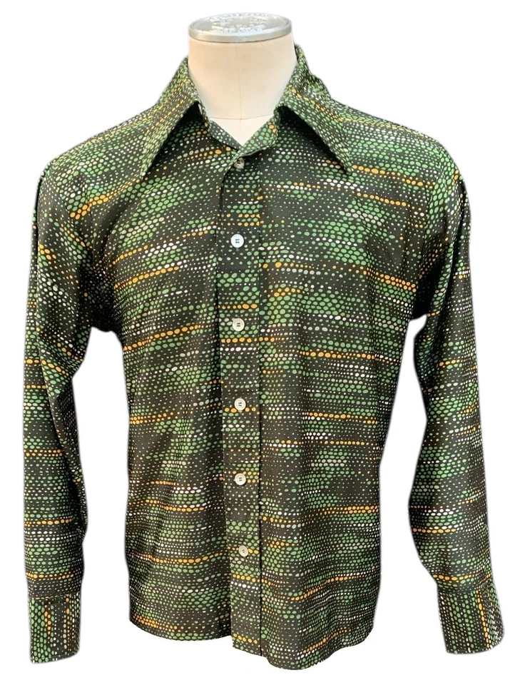 Camisa Disco KENNETH JAY LANE Vintage Mediados de los 70 Qiana Nylon LS - Talla XL - EE. UU. Foto 4 de 4