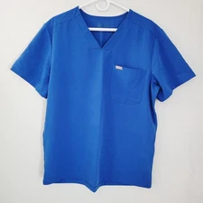 FIGS Women's Scrub Top Size Large Royal Blue Short Sleeved Shirt 3 Pocket Nurse 