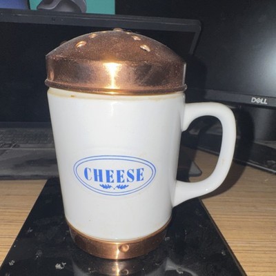 Baker Hart & Stuart Cheese Shaker White Ceramic Copper Lid Handle Round